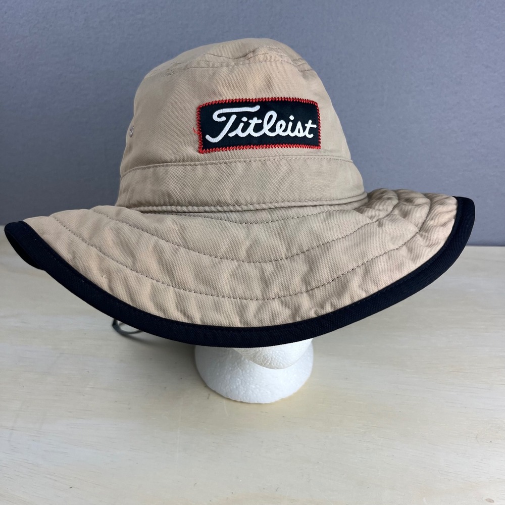 Titleist Golf Bucket Hat Tan Black Wide Brim Sun Boonie Adjustable Strap L/XL